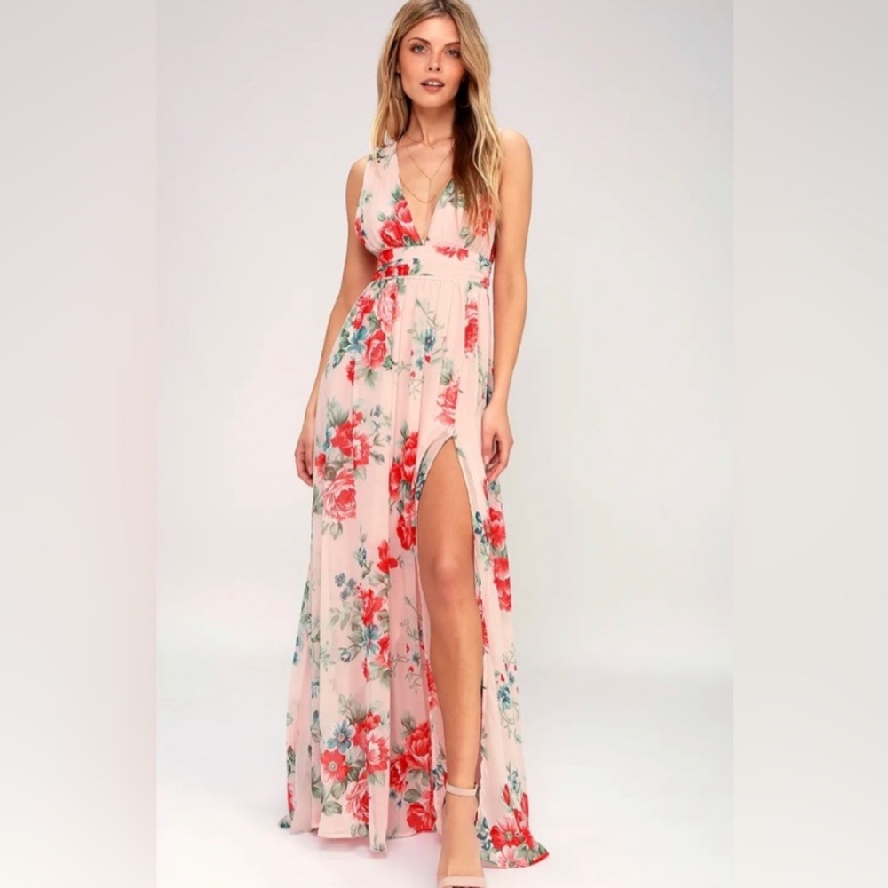 Lulus Garden in Meandering Blush lined maxi dress NWT size M